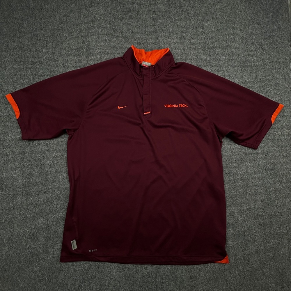 VTG Nike Virginia Tech Pullover Mens XL Maroon Quarter Zip Short Sleeve Fit Dry
